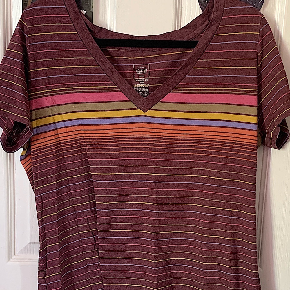 Striped Maroon Short Sleeve Tee